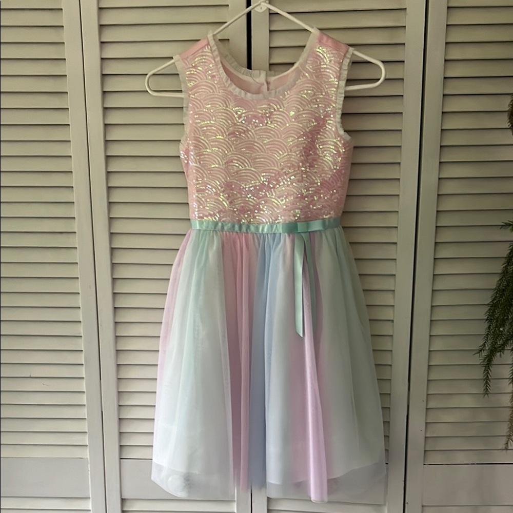 Jona Michelle Pink and Blue Embellished Tiered Dress